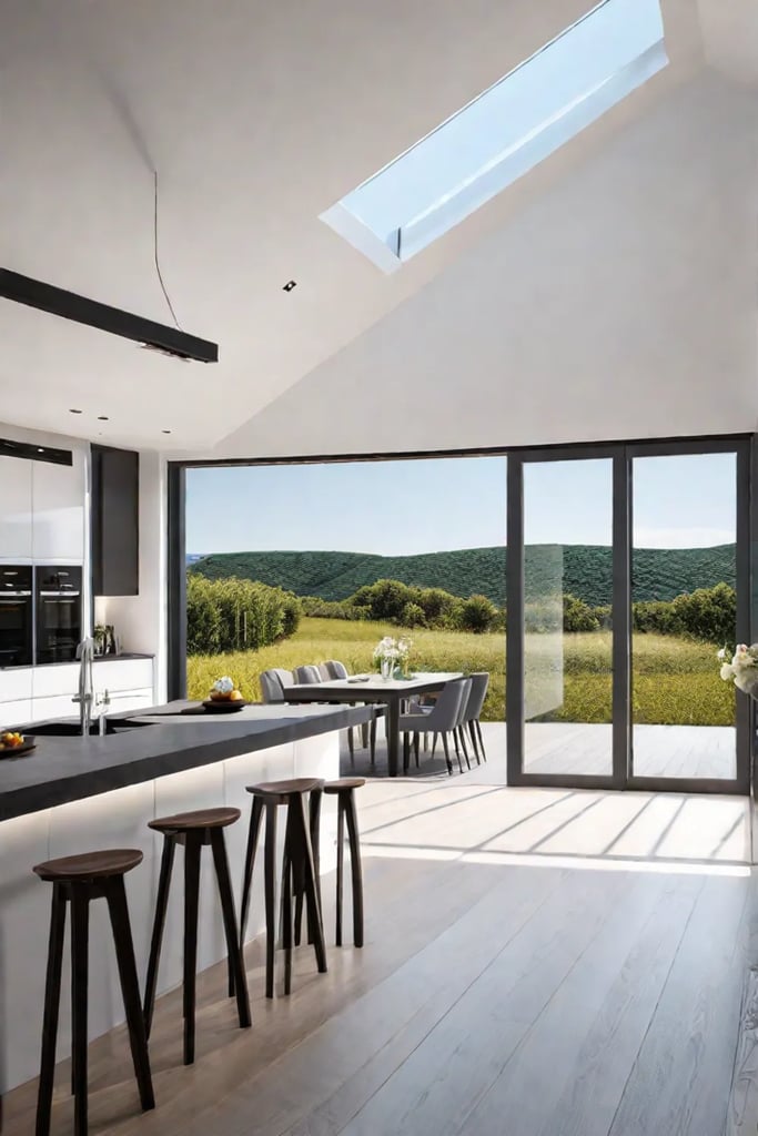 Ecofriendly kitchen with natural light and LED fixtures