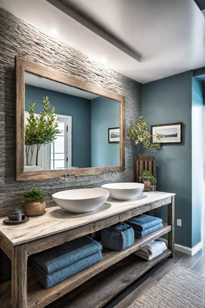 Elegant bathroom with driftwood mirror