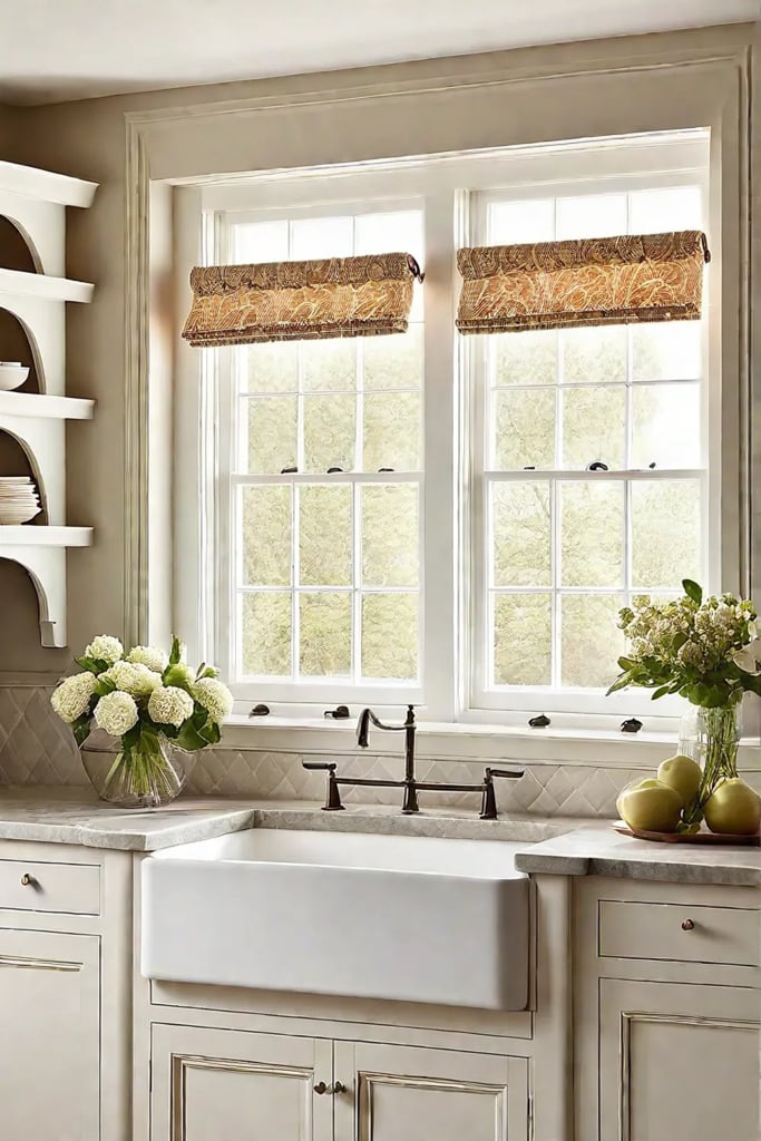 Elegant kitchen with fabric shade sconces and window