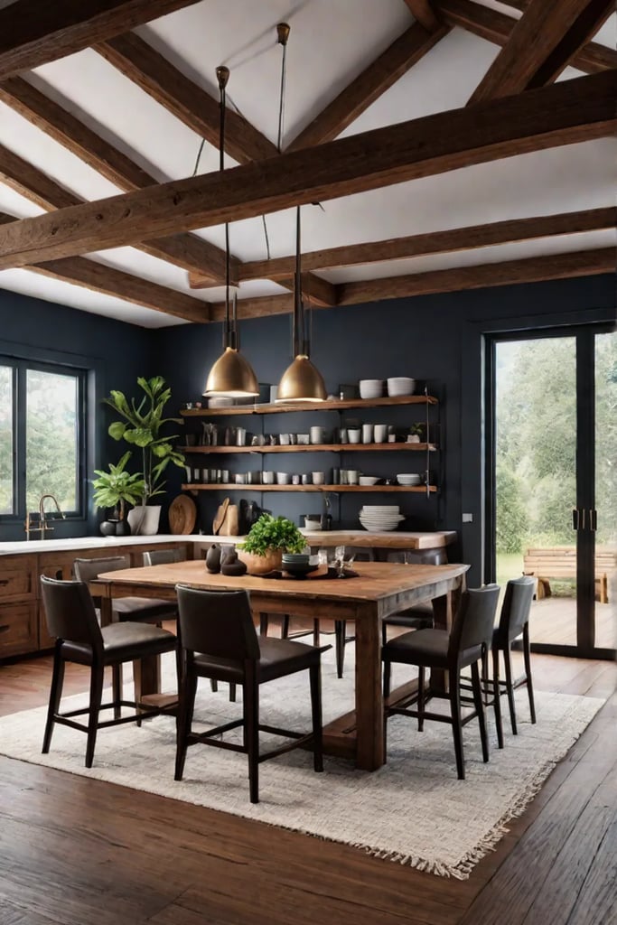 Exposed beams in a rustic kitchen