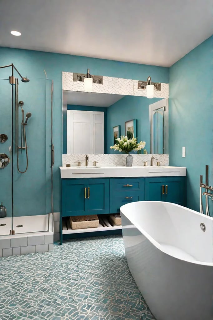 Familyfriendly bathroom with double sink and bathtub