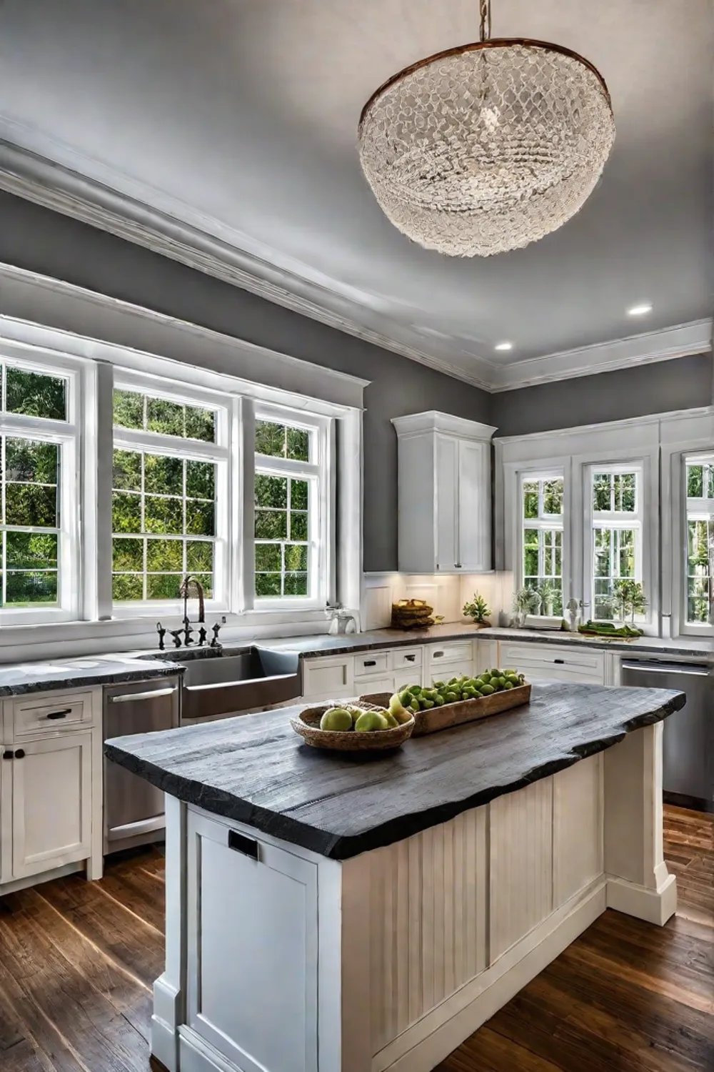 Farmhouse kitchen island reclaimed wood natural stone
