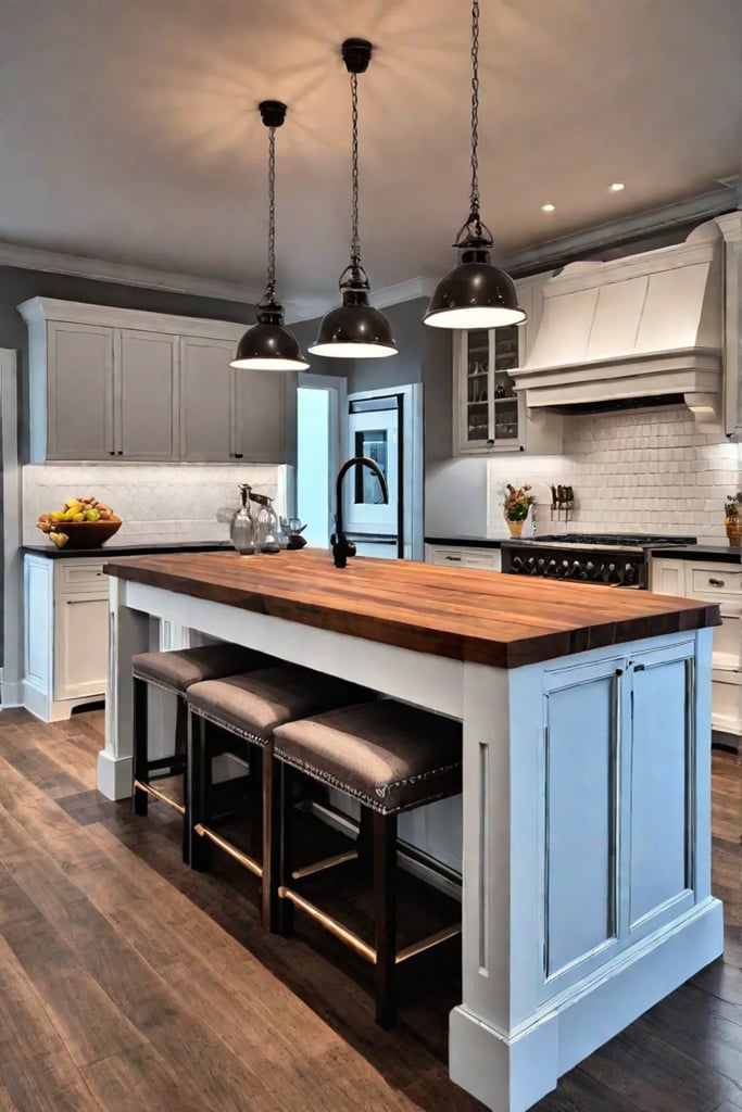 Farmhouse kitchen with butcher block island