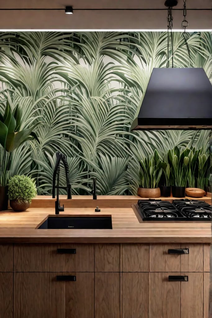 Floral backsplash country kitchen
