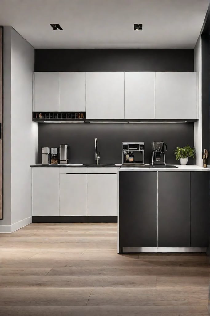 Folddown table toekick drawers appliance garage