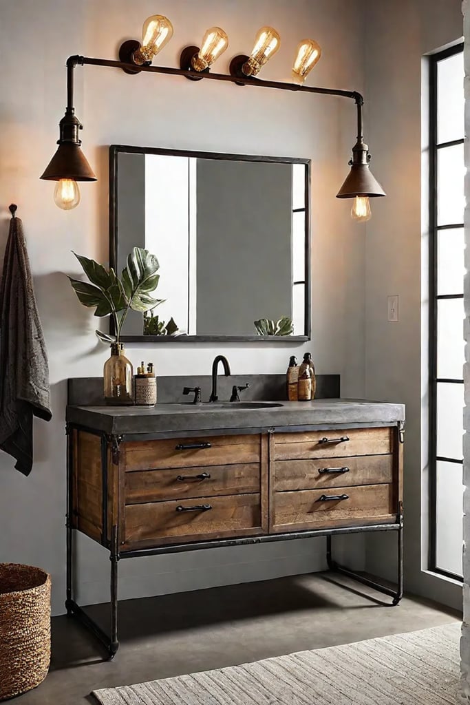 Industrial bathroom vanity with Edison bulb vanity lights