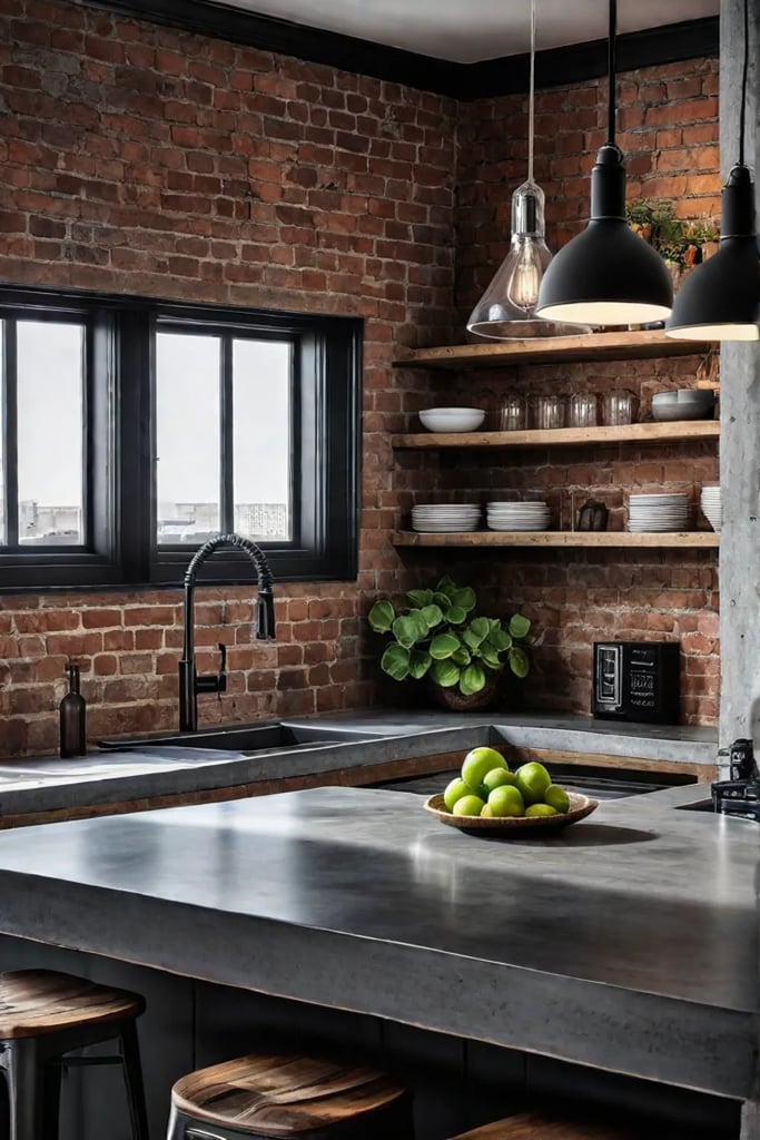 Industrial chic kitchen concrete countertops