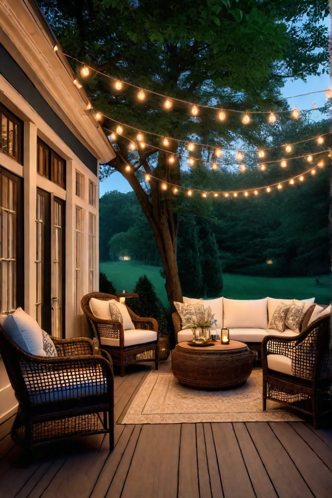 Inviting autumn porch with wicker furniture