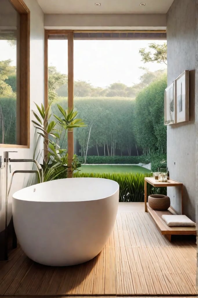 Japaneseinspired bathroom with bamboo and stone accents