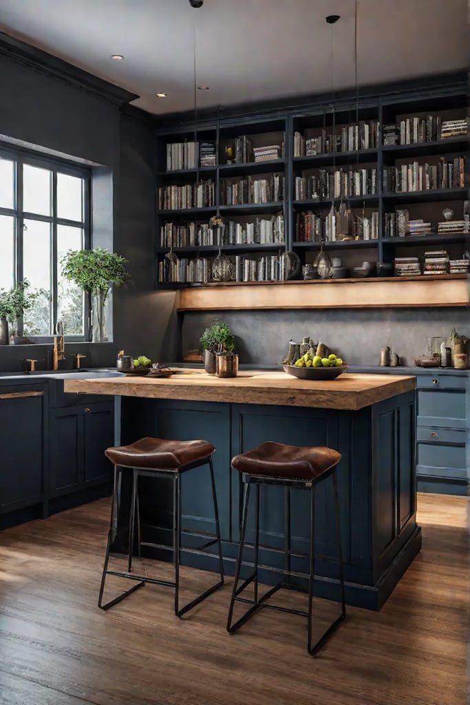 Kitchen island with builtin bookshelf