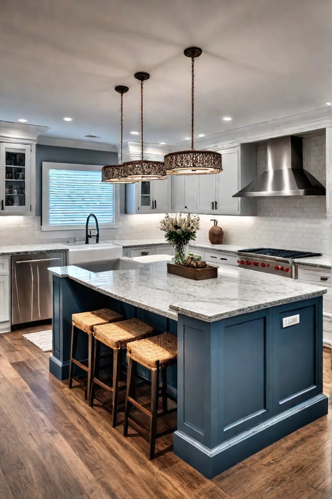 Kitchen island with contrasting countertop levels