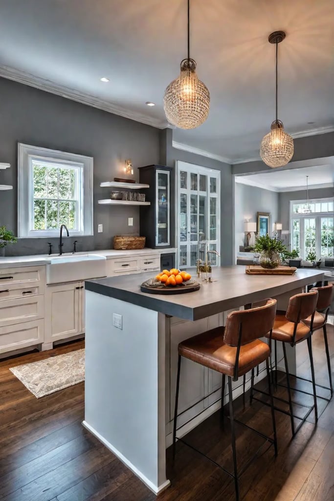Kitchen island with pendant lighting