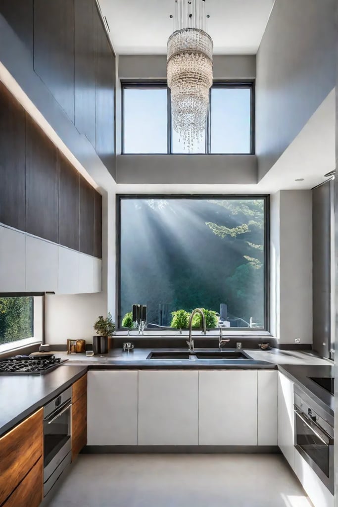 Kitchen with undercabinet and chandelier lighting