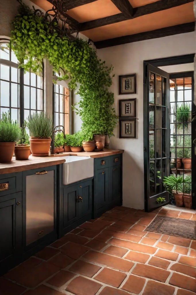 Mediterranean kitchen rustic herb garden sunloving herbs