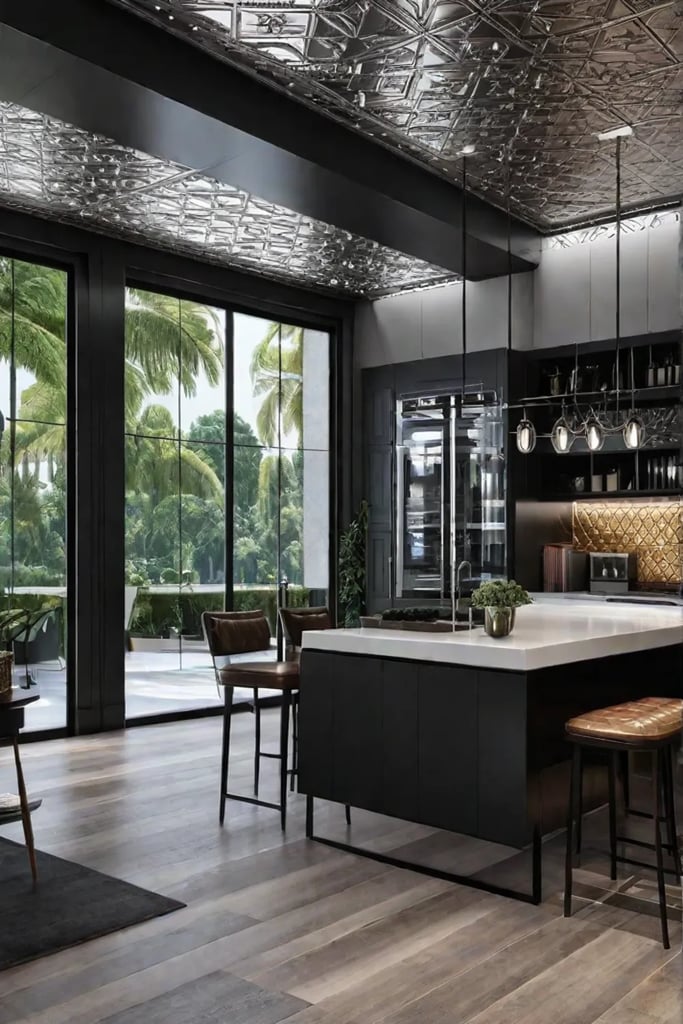 Metallic backsplash architectural details luxury kitchen