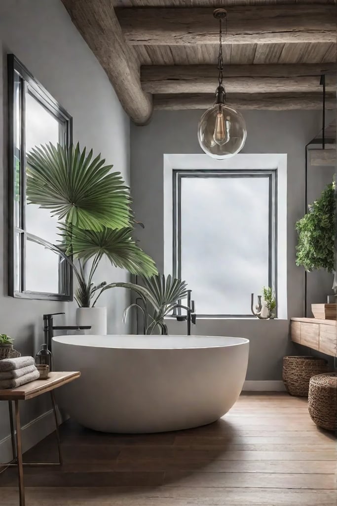 Minimalist bathroom with driftwood art