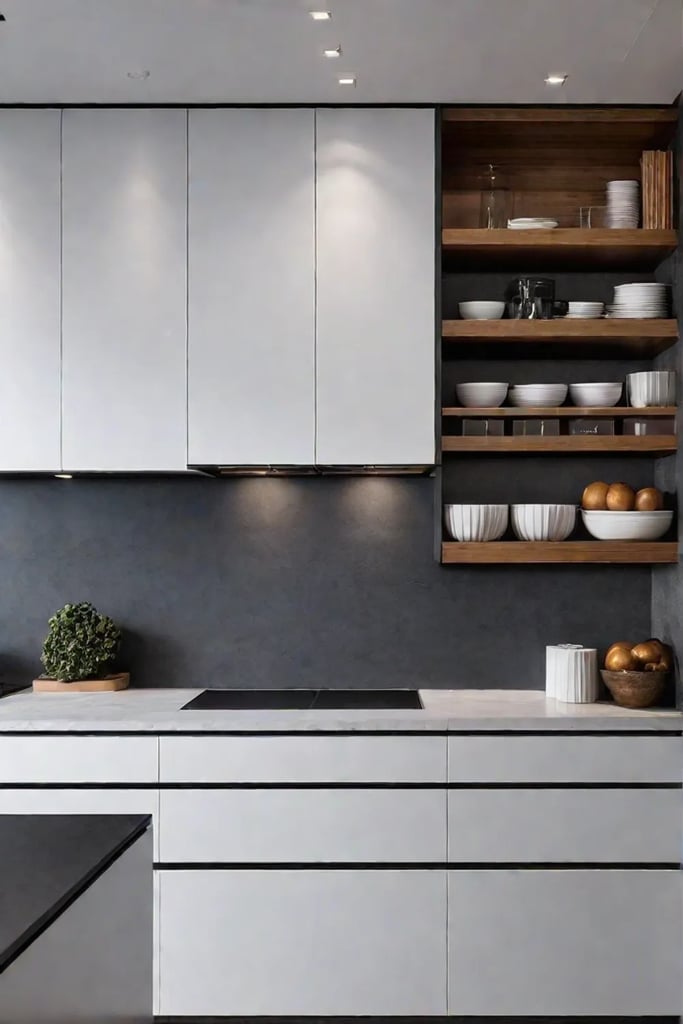 Minimalist kitchen open shelves cabinets