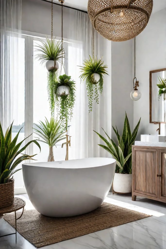Modern bathroom with air plant decor