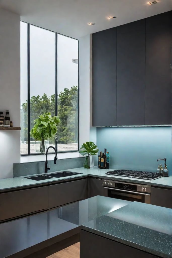 Modern ecofriendly kitchen recycled glass countertops