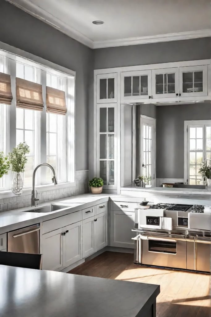 Modern farmhouse kitchen with white cabinets