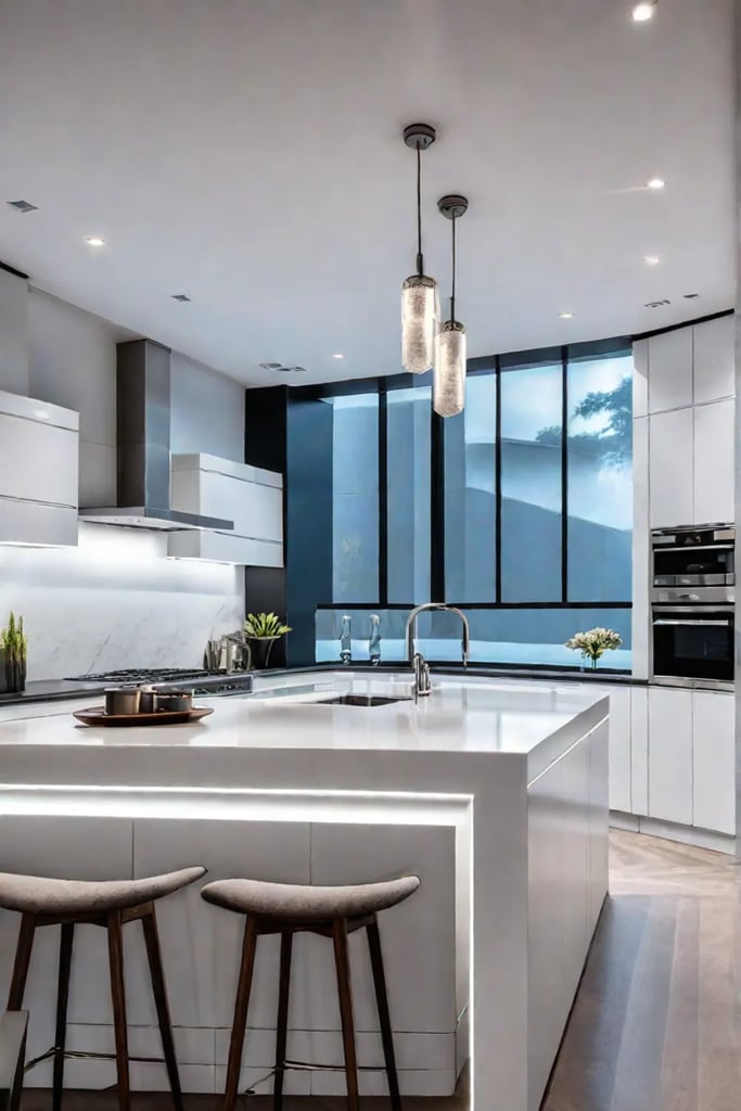 Modern kitchen with energyefficient LED lighting for a sustainable design