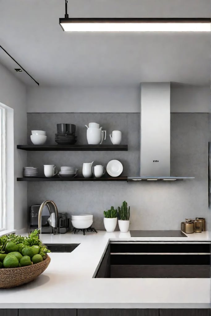 Open shelves illuminated glassware