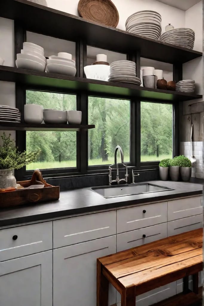 Open shelving in a farmhouse kitchen