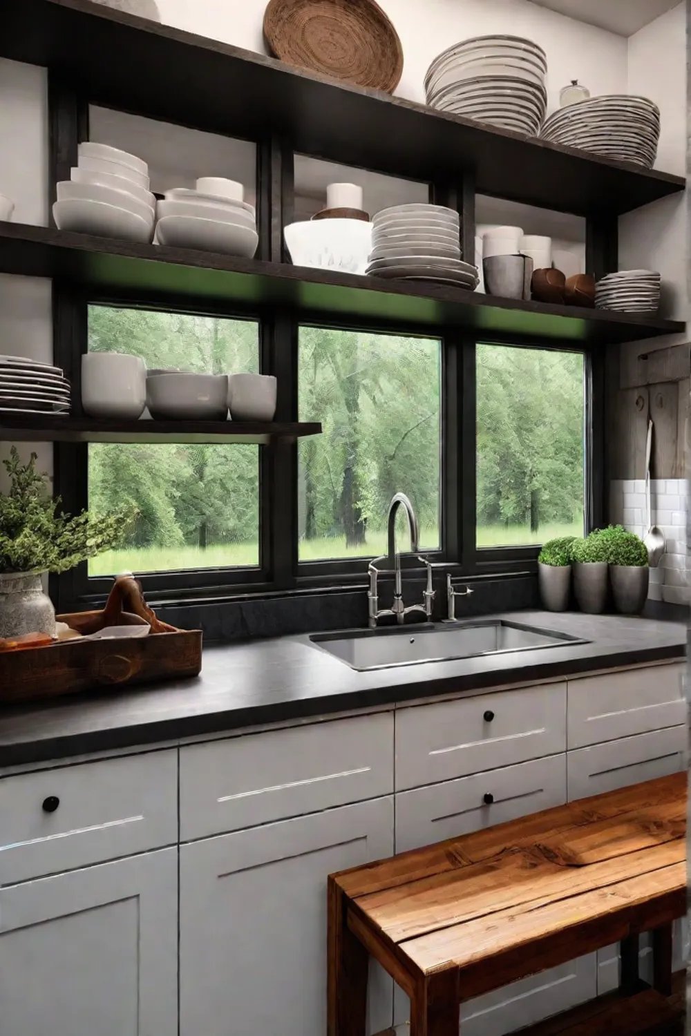 Open shelving in a farmhouse kitchen