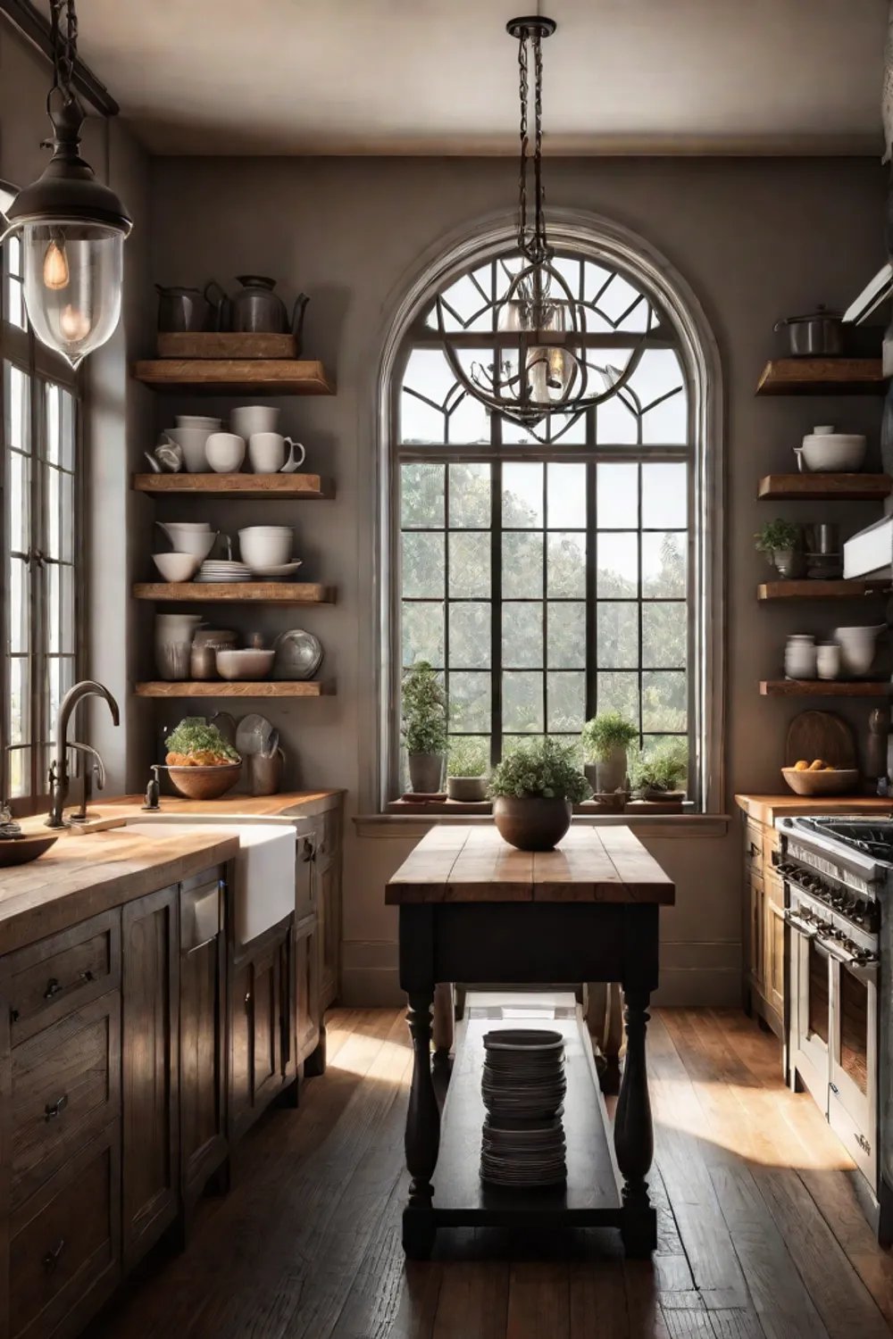 Rustic lighting in a farmhouse kitchen