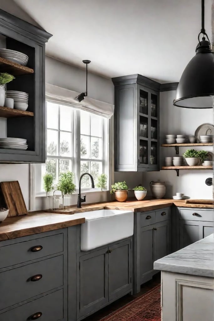 Small rustic kitchen with a farmhouse sink
