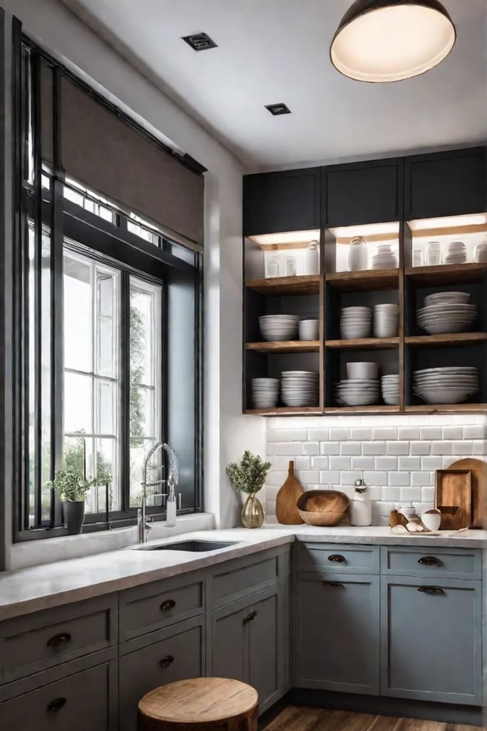 Spacesaving farmhouse kitchen with rustic decor