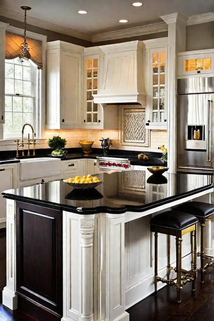 Timeless appeal of white cabinets and black granite countertops