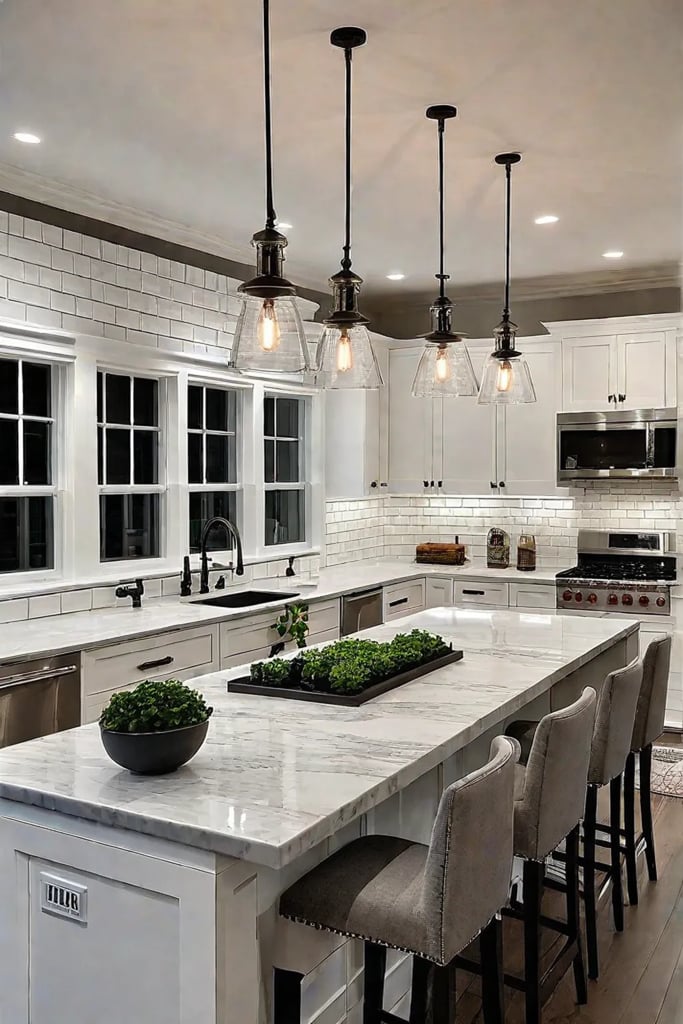 Traditional kitchen with dimmer switches and subway tile