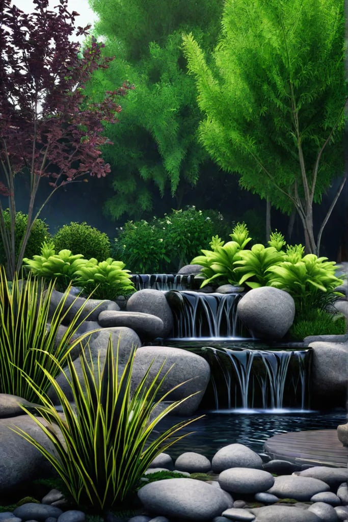 Tranquil backyard oasis with water feature