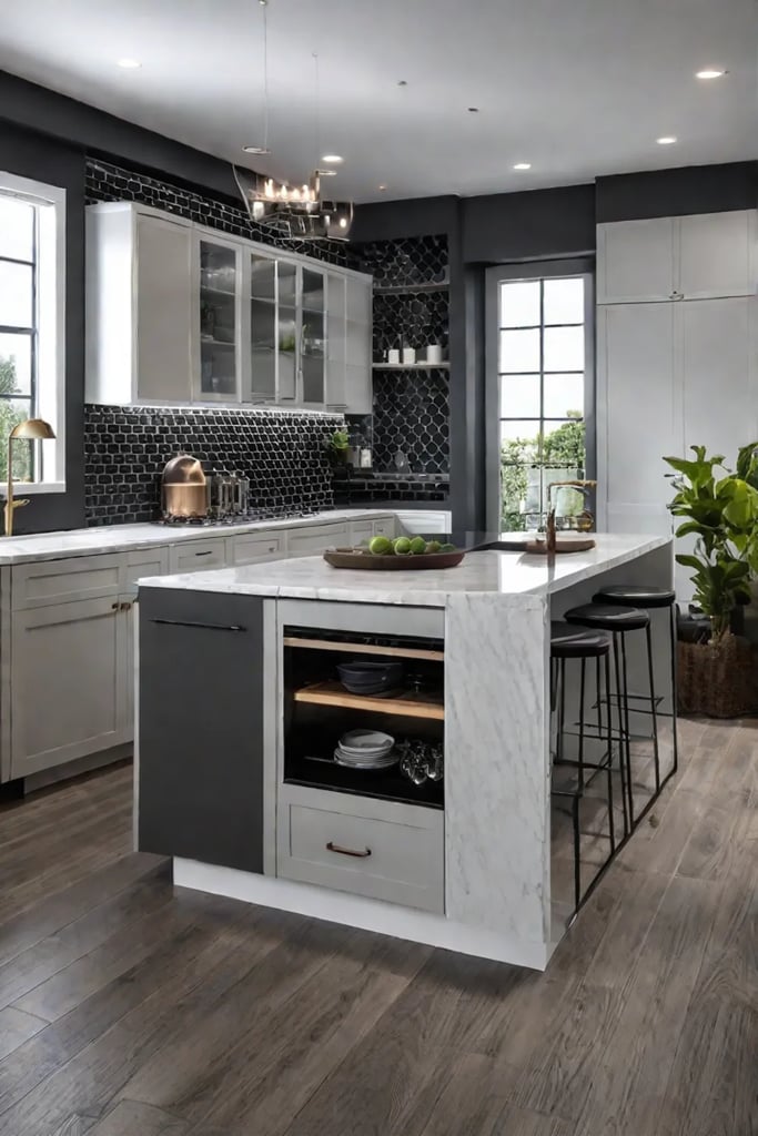 Transitional kitchen backsplash neutral colors