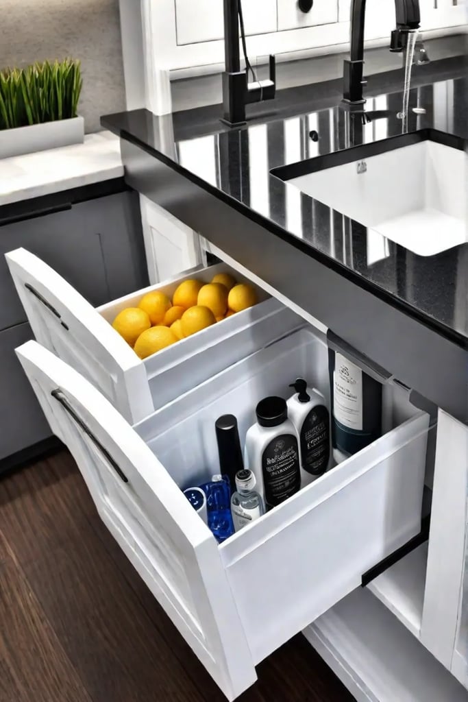 Under sink storage kitchen organization