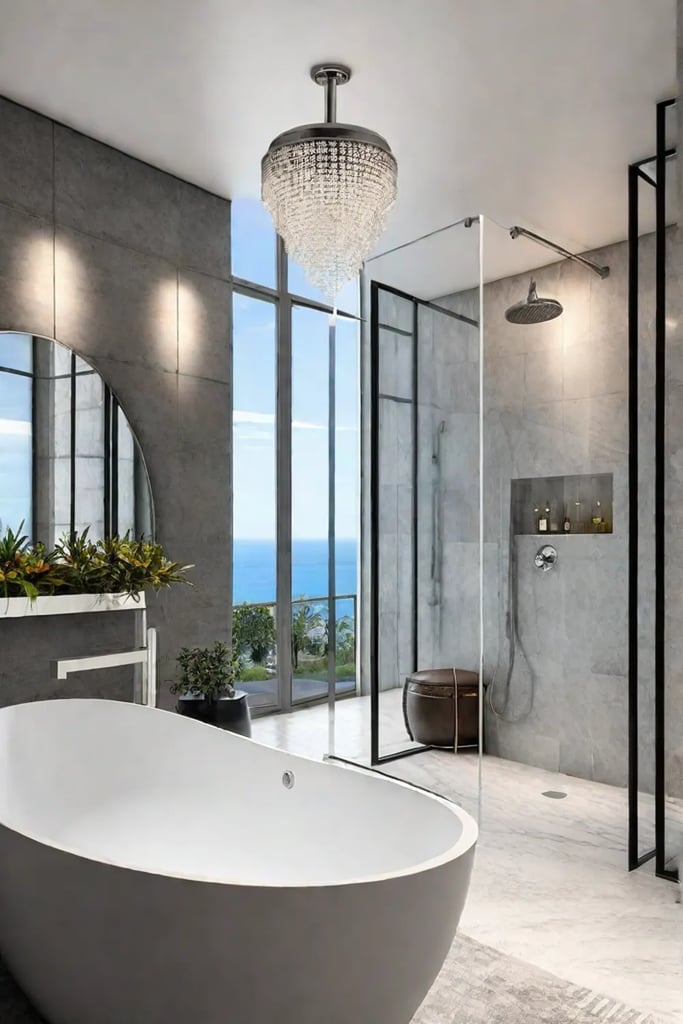 Walkin shower warm lighting relaxing ambiance