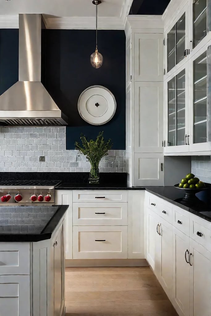 White shaker cabinets with glassfront display cabinets