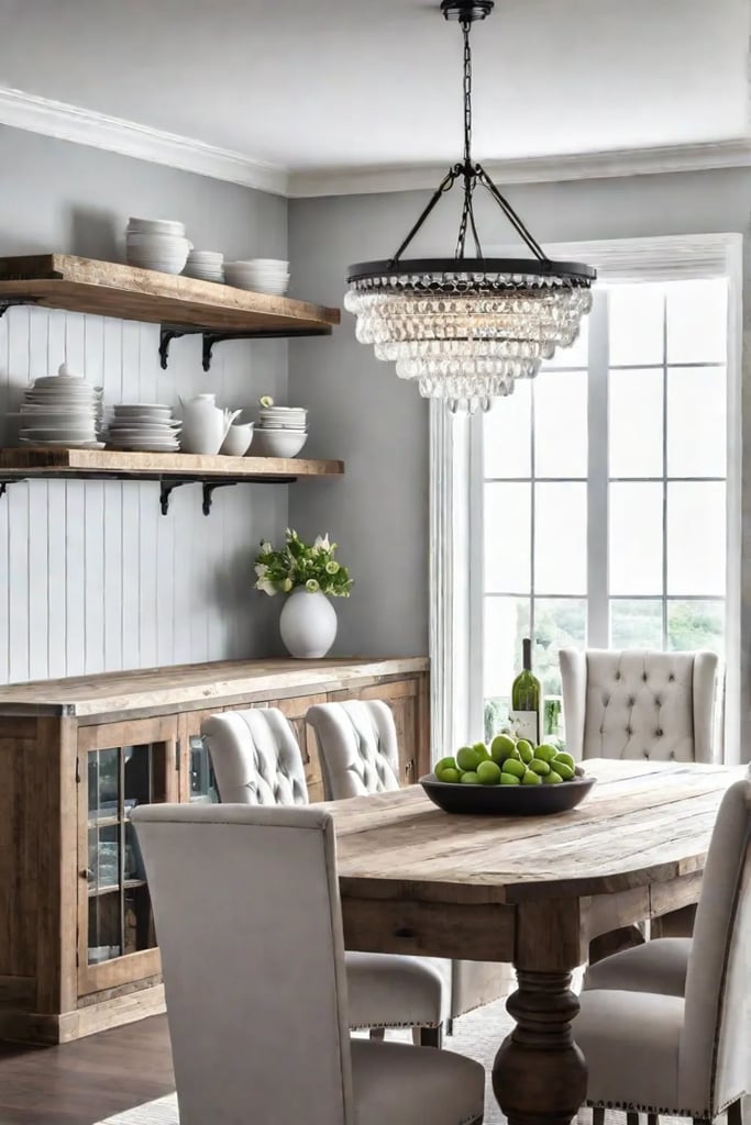 airy farmhouse kitchen with rustic accents and warm lighting
