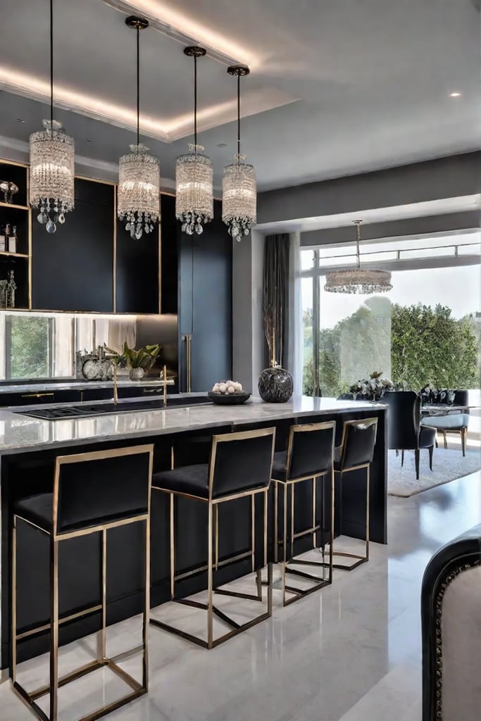 black cabinets mirrored backsplash