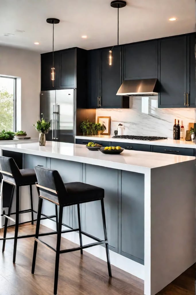modern farmhouse kitchen with industrial lighting and stainless steel appliances