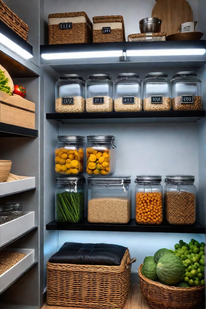 pantry organization storage bins wicker baskets
