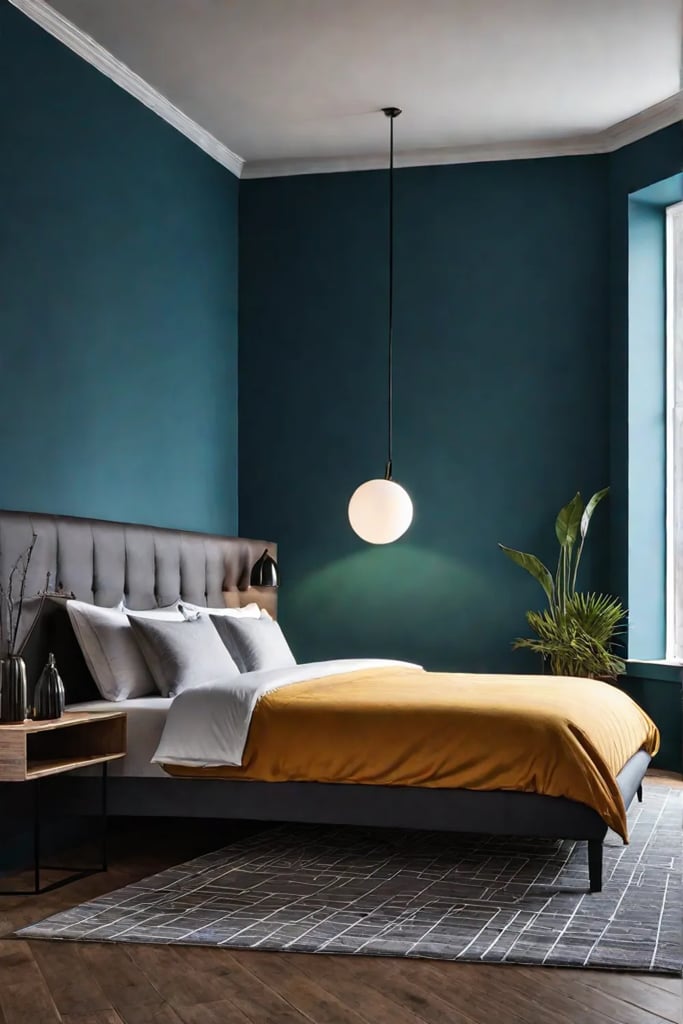 Bold paint color in a modern bedroom