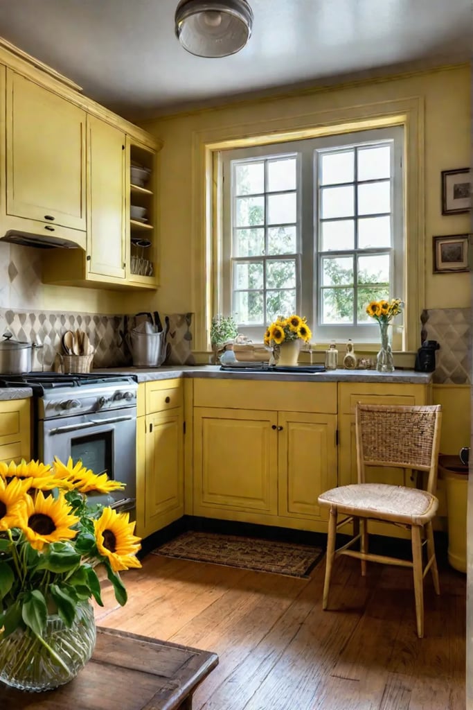 Cheerful cottage kitchen with sunflower accents