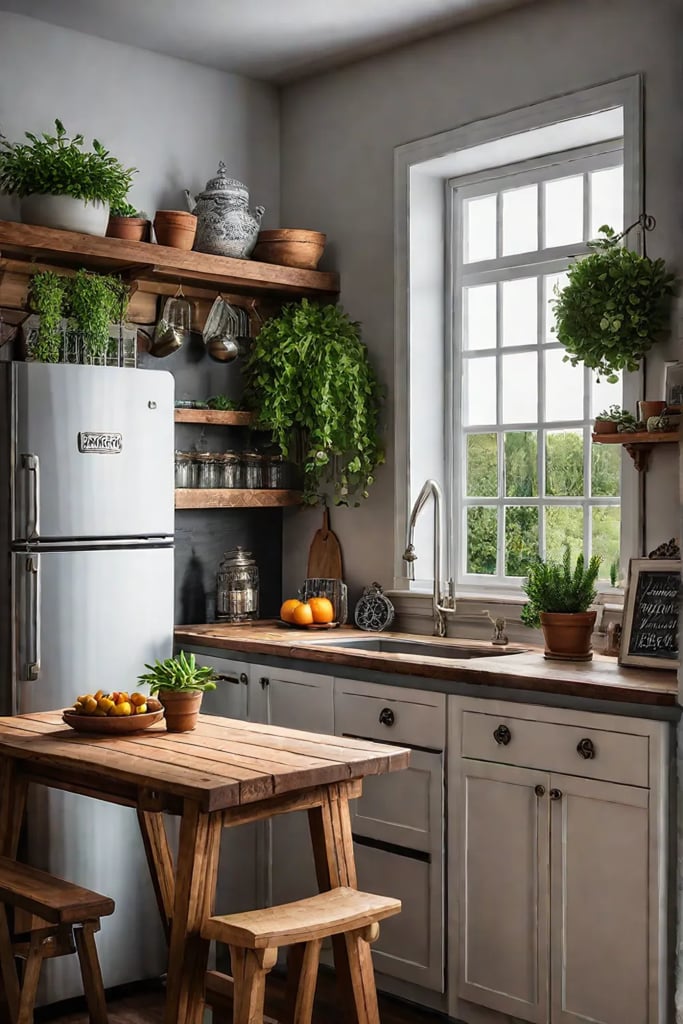 Compact cottage kitchen with herb garden