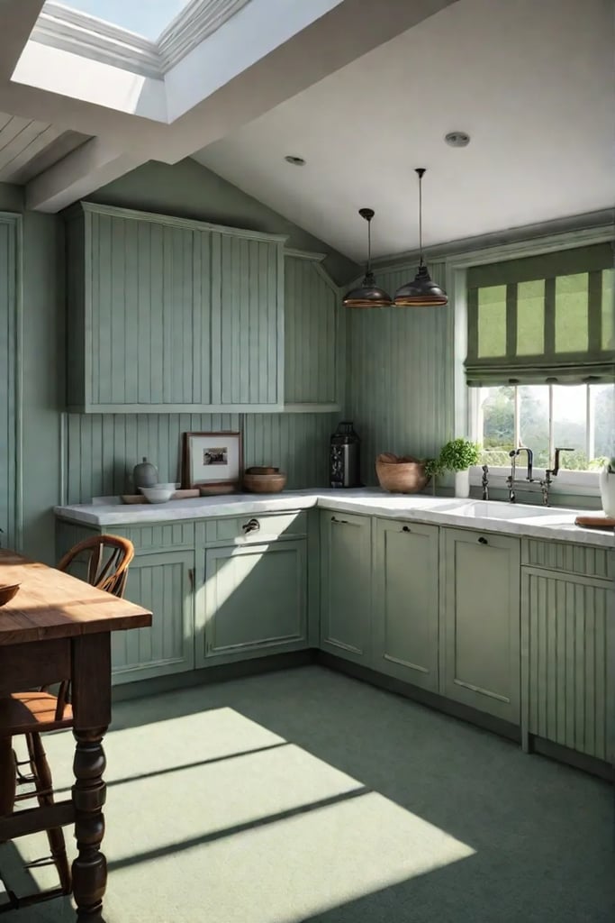 Cottage kitchen with beadboard wainscoting