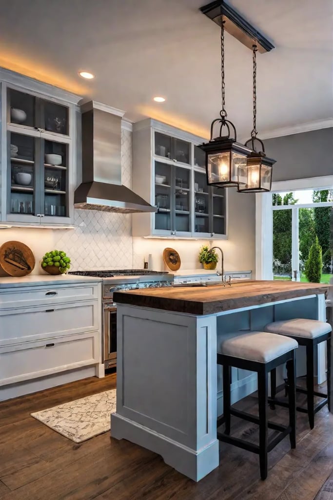 Cozy cottage kitchen lighting