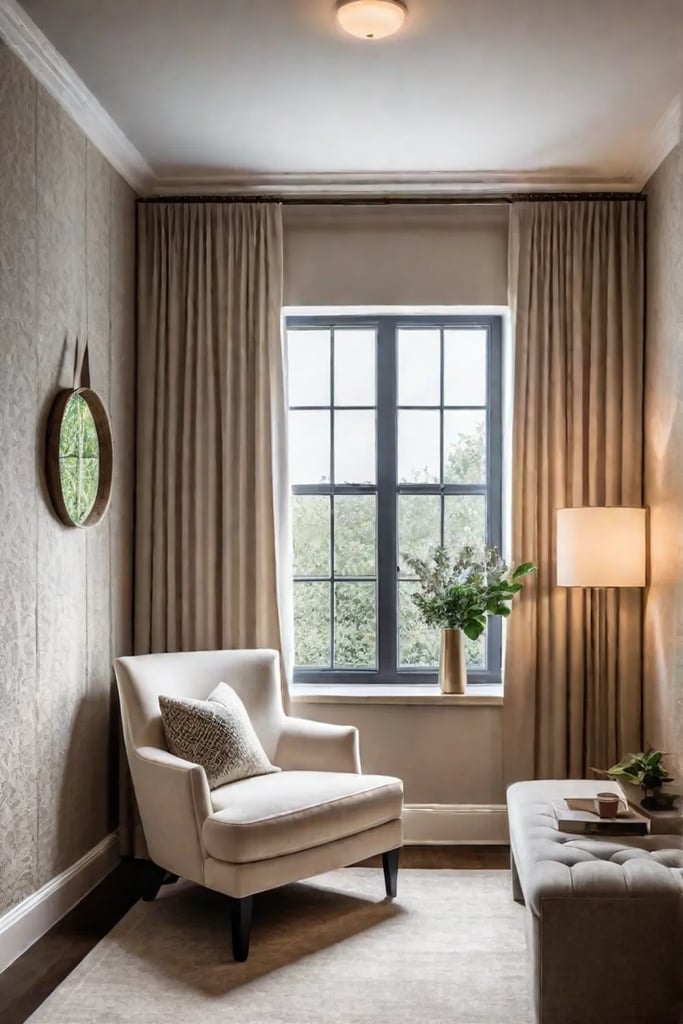 Cozy reading nook with textured wallpaper
