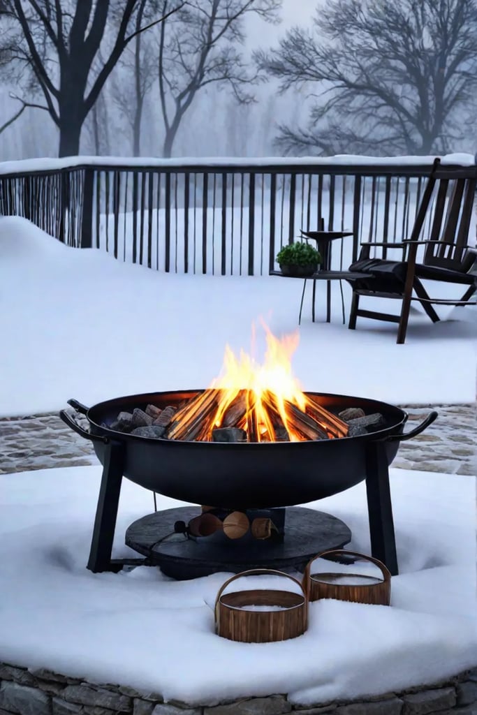 Fire pit dining in the snow