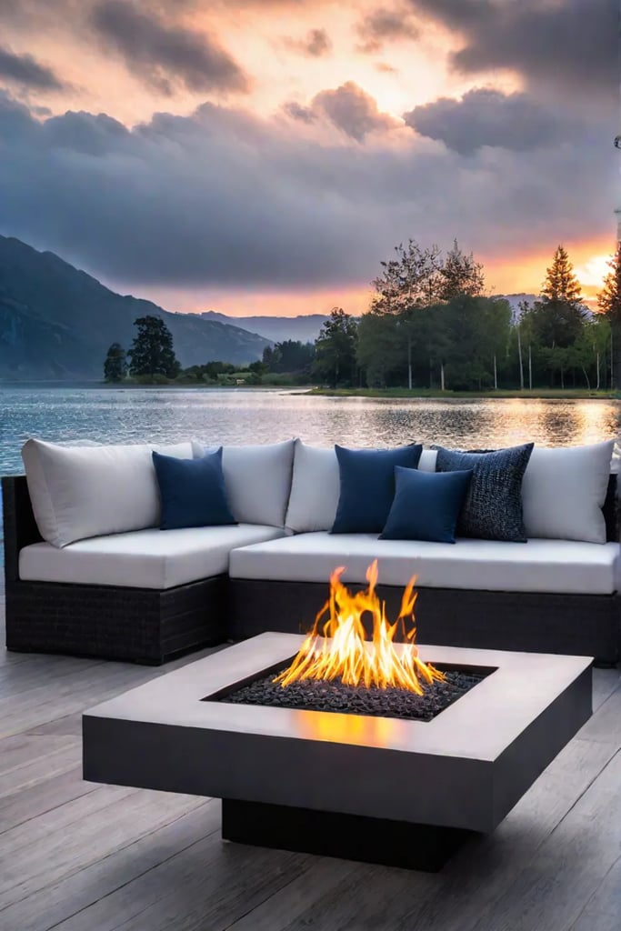 Fire pit table in a small backyard